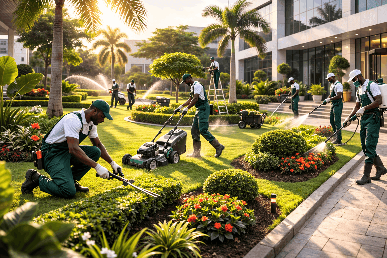 Landscaping team caring for facility grounds